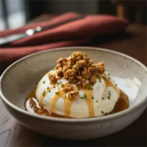 Fromage blanc fermier au miel du 11e et granola croustillant maison