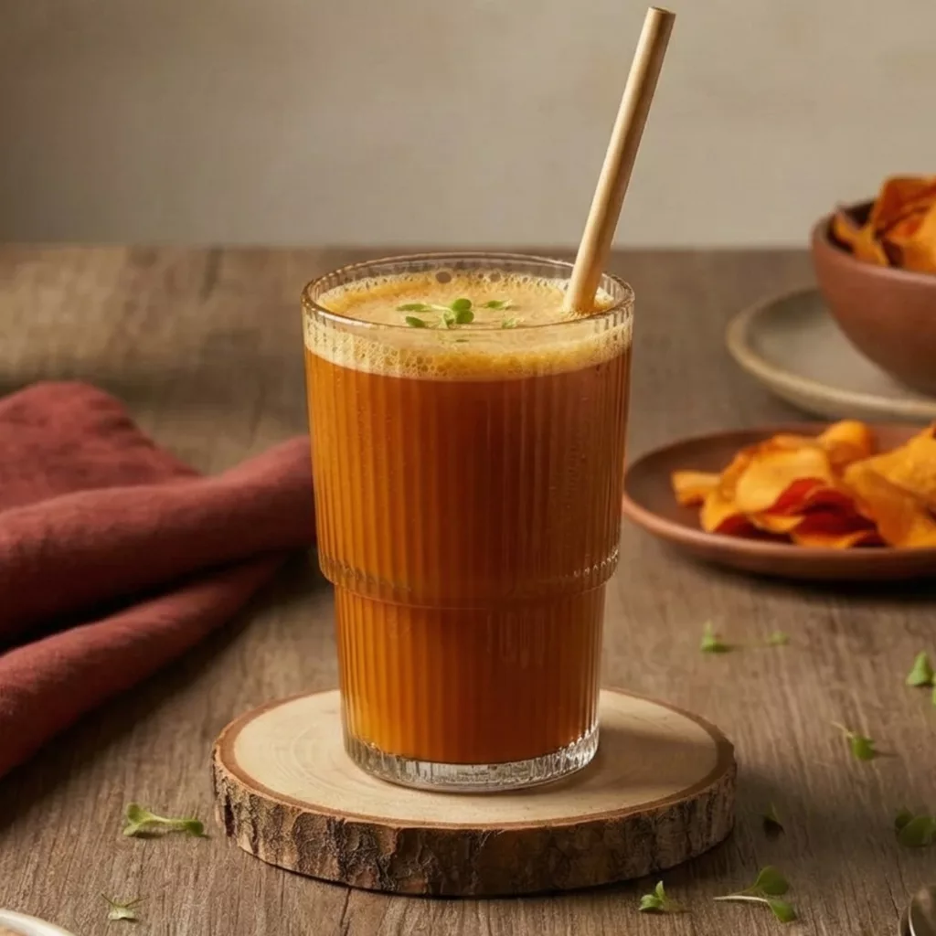 Verre de jus de fruit pomme carrotte gingembre
